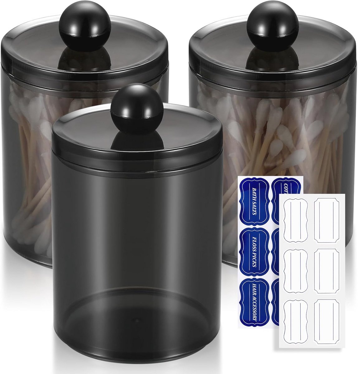 Cosmetica-organizer set van 3 met zwarte apothekersglazen voor badkamer & make-up