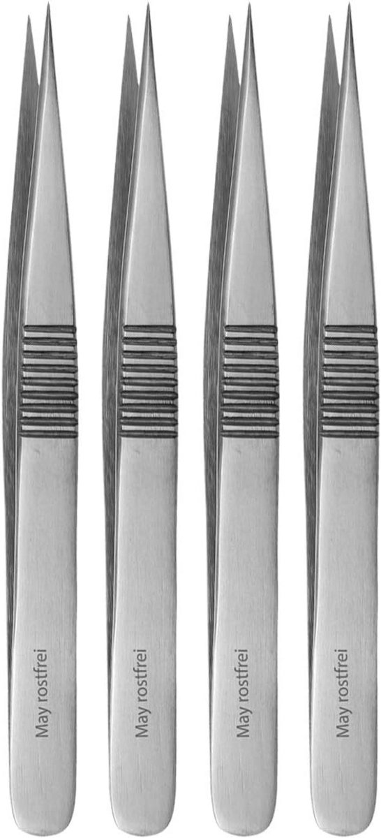 Set van 4 splinterpincetten met gekartelde steel - Roestvrij staal