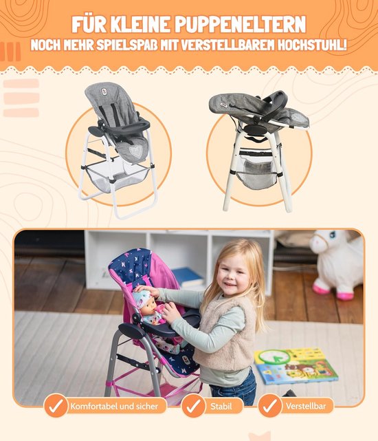Poppen-kinderstoel met afneembaar dienblad en verstelbare zitting - Marineroze van Merkloos — afbeelding 3
