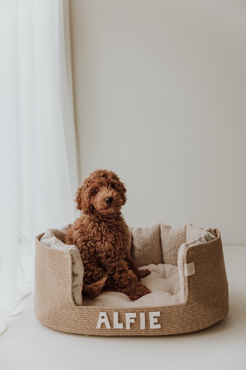 Hondenmand - Extra Large - Met Naam - Beige - Mand - Kussen - Teddy - Zacht - Interieur - Dierenmand - Huisdier - Mooie hondenmand - Kattenmand - Kat - Handgemaakt - Dog Bed - Gepersonaliseerd - Hondenkussen - Kennel - Hond - Krabpaal
