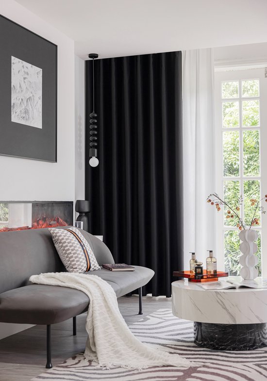 Maroyathome ELSA - Gordijn - Verduisterend - met plooiband - kant-en-klaar - 300X180 cm - 300 cm breedte en 180 cm lengte - Zwart - 1 stuk