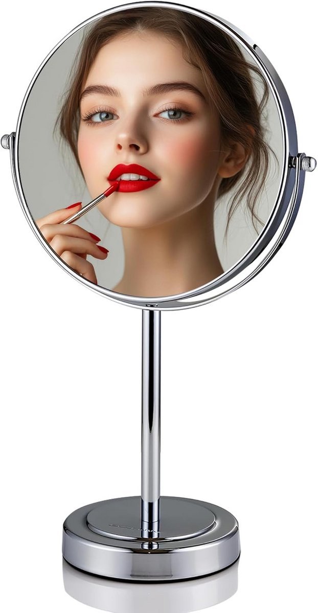 Vergrotende Tafelspiegel - Make-up Spiegel - Precisie Make-up - Dubbelzijdig - 7 x 20 cm - Gepolijst Chroom
