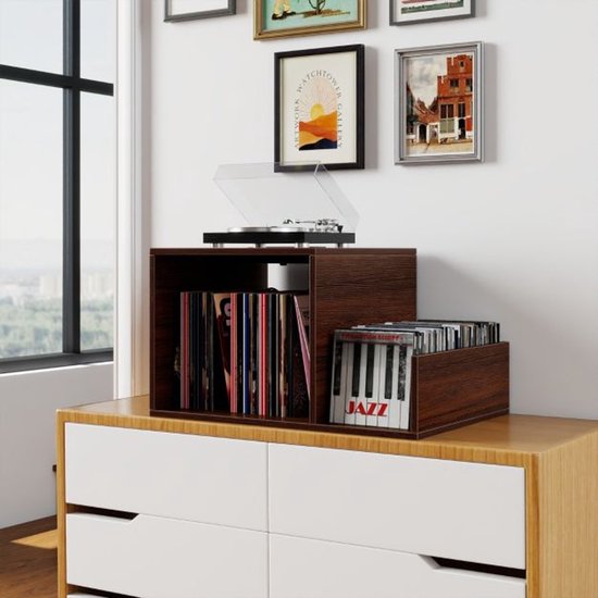 Platenspelermeubel - LP-kast - Platenspelerkast - Draaitafelstandaard - Platenspelerstandaard - Vintage Displayplank - Bruin — afbeelding 3