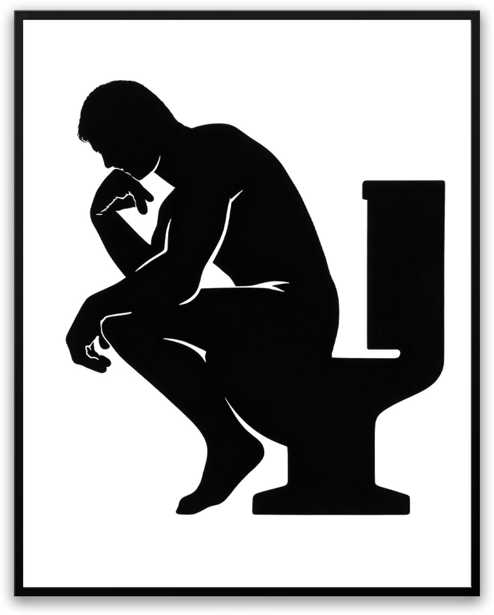 De Denker op de WC Foto in Lijst - 50x70 - Toilet - Badkamer - Schilderij - Poster