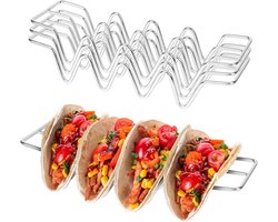Taco Stand Trio Set Roestvrijstalen tacoschelpenhouder Taco bar cadeau accessoire dienblad Geschikt voor maximaal 4 taco's per dienblad Ovenbestendig Vaatwasmachinebestendig Grillbestendig