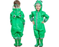 FILOWA Regenjas Kinderen Regenjassen met Capuchon Meisje Jongen Regenkleding Lichtgewicht Overall Waterdicht Regenpak Draagbaar Ademend PVC Transparante Hoed Rand Rits Gesp 3-10 Jaar