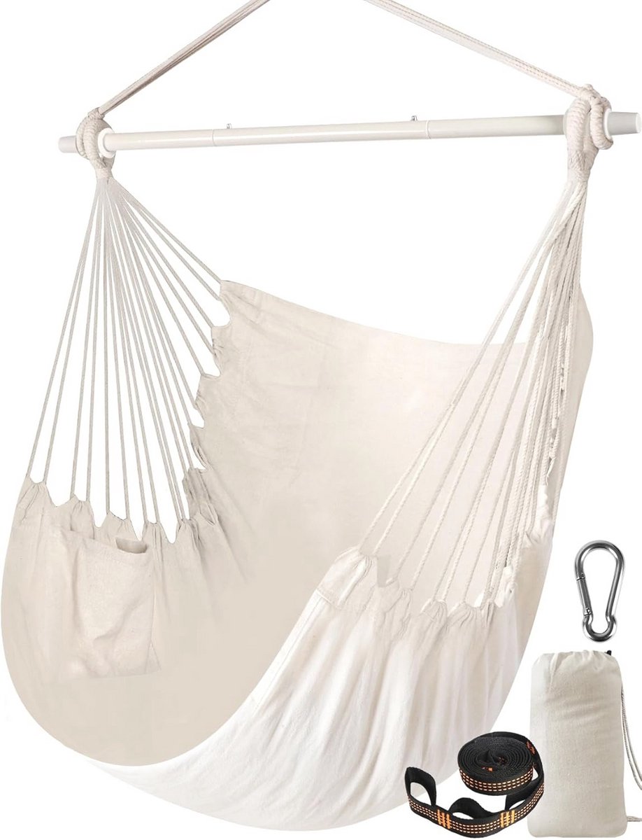 Hangstoel opvouwbaar met metalen spreidstang voor binnen en buiten, max 150 kg, comfortabel en stevig