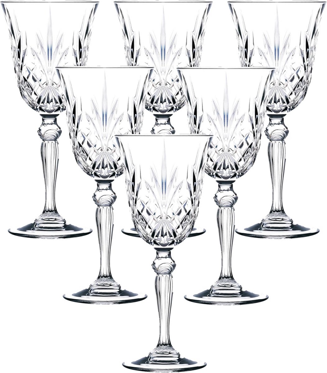 Set van 6 Kristallen Wijnglazen - Geslepen Design voor Witte Wijn