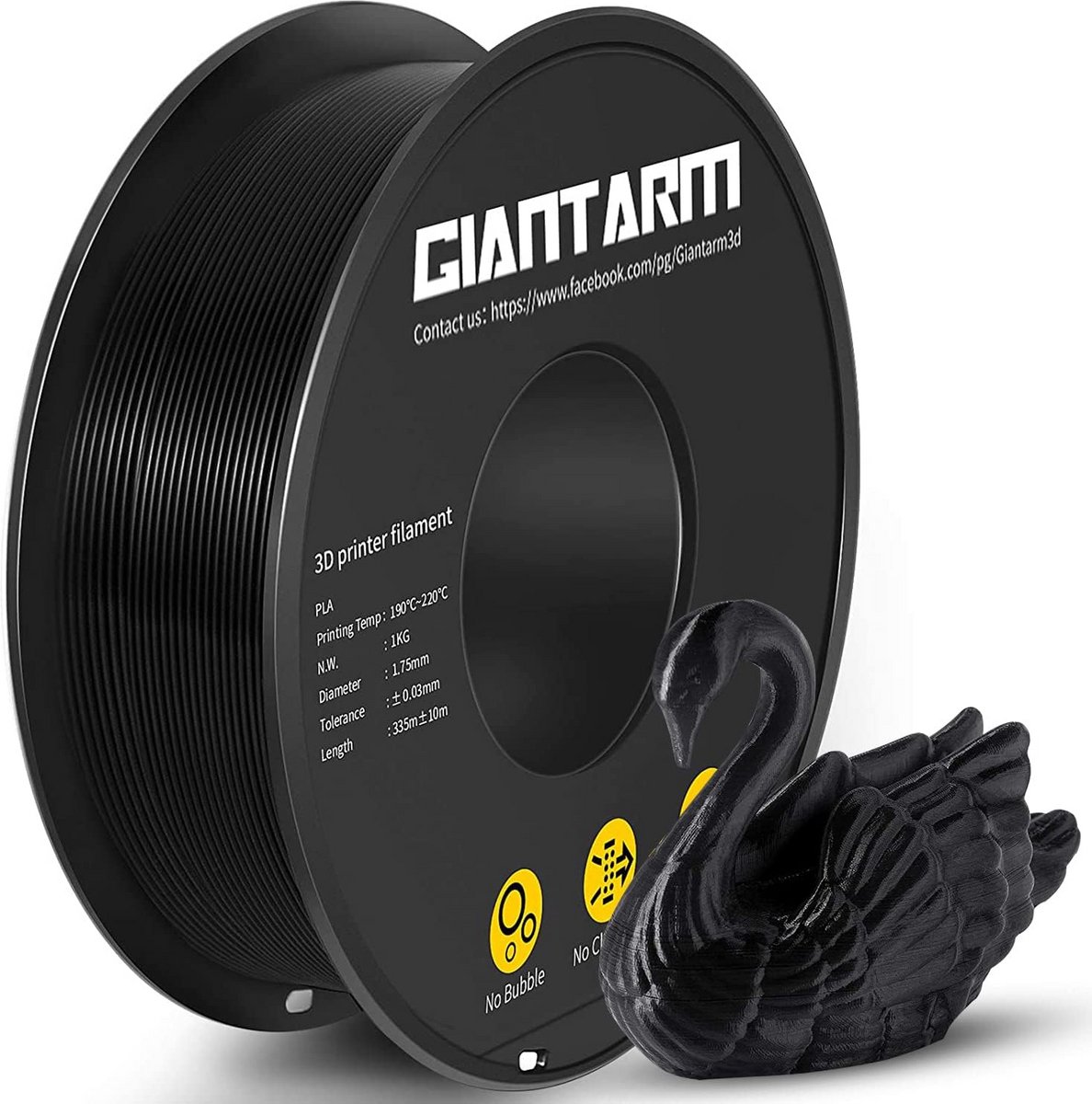 PLA Filament 1.75mm Zwart 1kg voor 3D Printer - Hoge Precisie en Klittenvrij
