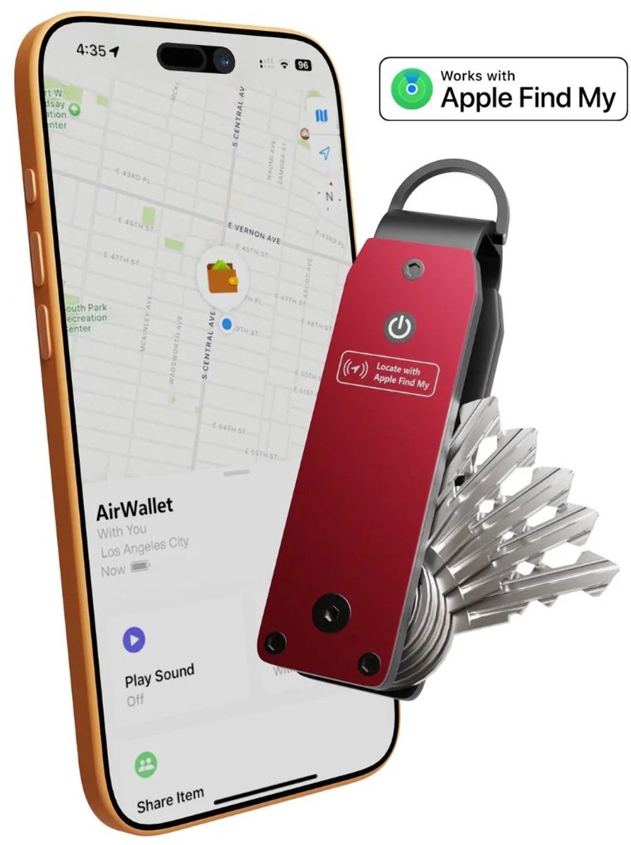 Locatie Tracker - Sleutelhouder – Key Organizer – Aluminium – Werkt met Apple Find My – Bluetooth GPS tracker zonder abonnement - Vervangbare Batterij – Robuust voor Max. 5/6 Sleutels – Inclusief Bevestigingsclip & Minischroevendraaier