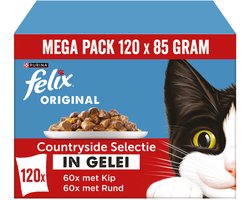 Felix Original Mix Selectie in Gelei - Countryside Selectie - Kattenvoer Natvoer - Rund & Kip - 120 x 85 g