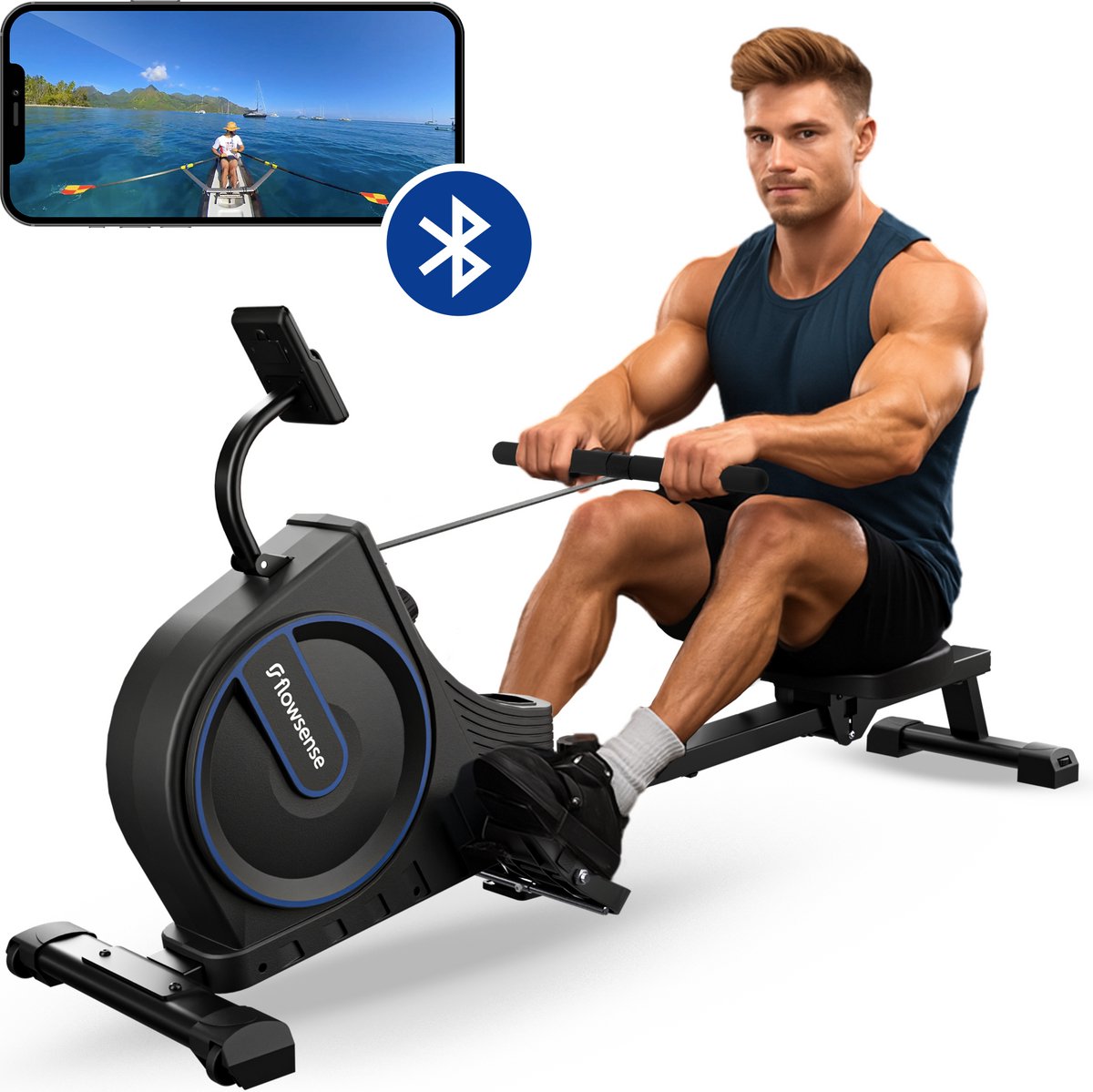 Flowsense Inklapbare Roeimachine Zwart met 16