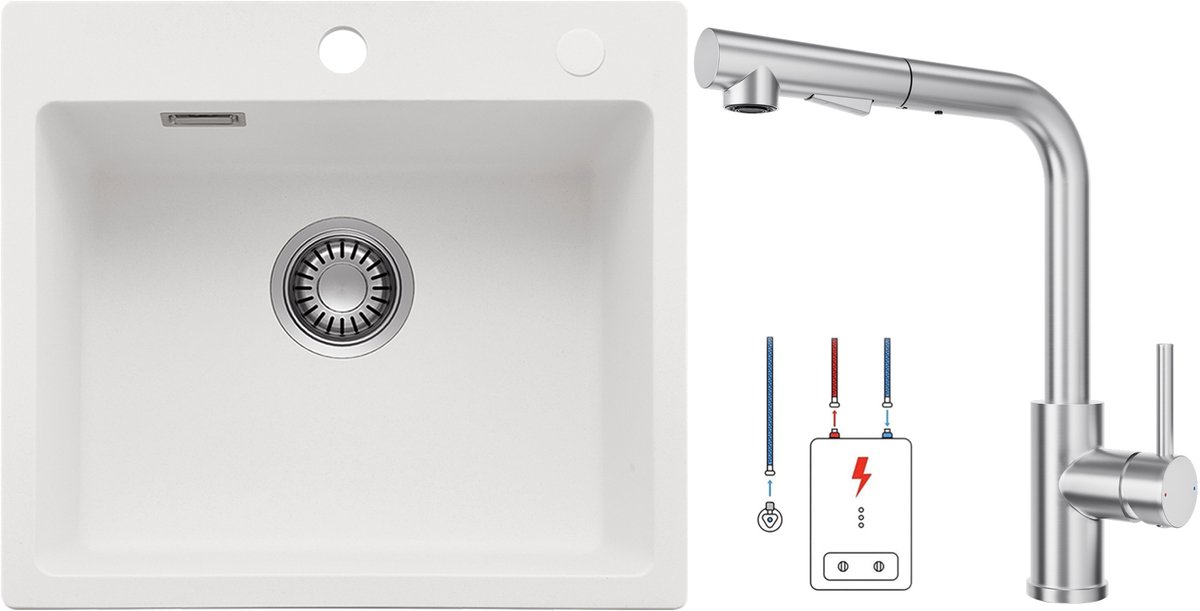 CECIPA max Granieten spoelbakken 40x45CM - Spoelbakken Keuken Wit - Spoelbak Keuken Met La