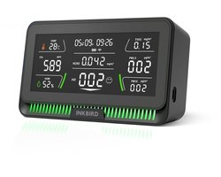 INKBIRD Draadloze 10-in-1 Luchtkwaliteitsmeter – CO₂, PM2.5, HCHO, TVOC – App & Display – Model IAQM-129-W BLACK 2025