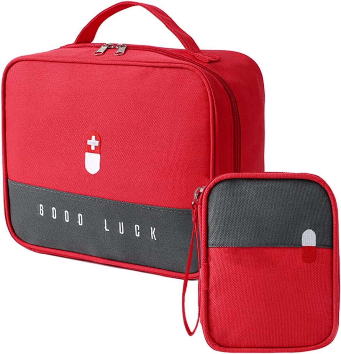 2 stuks Azalia EHBO Tas Leeg – Waterdichte Verbanddoos / Toilettas – EHBO Koffer Voor Thuis, Auto of Reizen – Compact & Draagbaar – Groot formaat: 25 x 20 x 13 cm, klein formaat: 15 x 12 x 2.5 cm(rood)