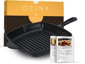 Ocina Gietijzeren Grillpan 28 cm – Grillpannen - Vleespan BBQ - Pan Inductie – Skillet - Emaille - Zwart