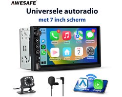 Awesafe Carplay Scherm 7 Inch Universele autoradio - Draadloos Android Auto - HD Achteruitrijcamera - Microfoon - Touchscreen - FM Radio - Bluetooth