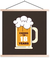 Porte-affiche avec affiche - Affiche scolaire - Anniversaire - Anniversaire - 18 ans - 120x120 cm - Lattes vierges