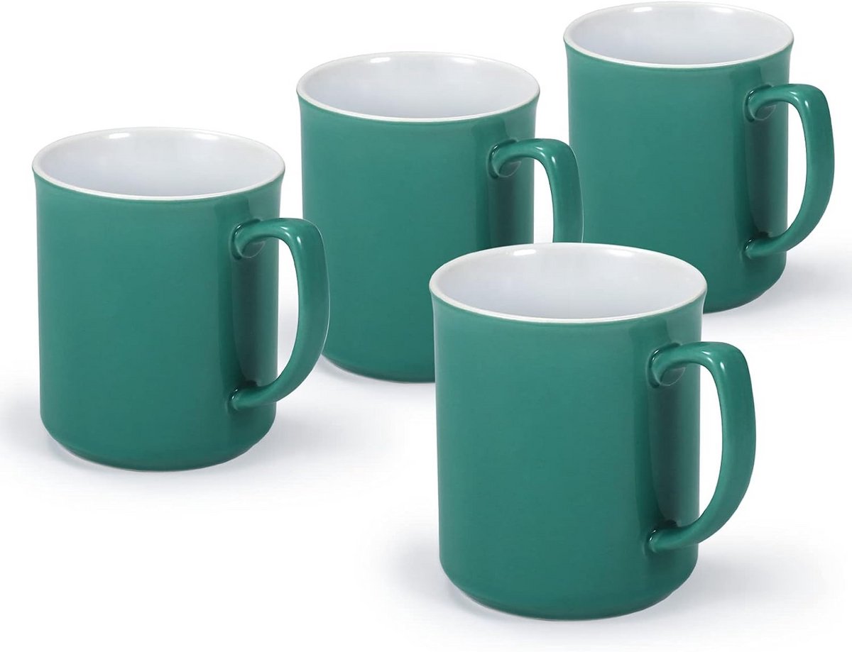 Set van 4 Turquoise Theekoppen en Kopjes van Porselein 300 ml