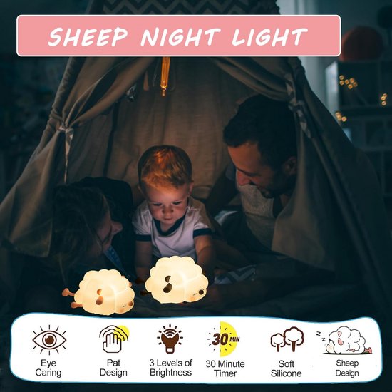 Schattig LED Nachtlampje Schaap voor Kinderkamer - Dimbare Touch Sensor Nachtlamp — afbeelding 5