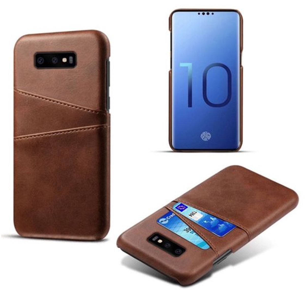 Back Cover met Opbergvakjes + PMMA Screenprotector voor Galaxy S10e _ Donkerbruin