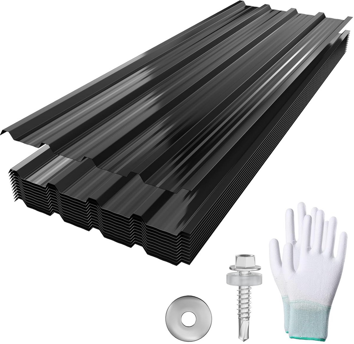 12x Golfplaten Dakbedekking Zwart Met Bevestigingsmateriaal - 7m² Dakplaten Gegalvaniseerd Staal
