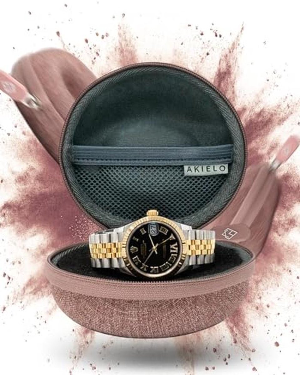 Reiswekkendoos met Schoonmaakdoek en Geschenkdoos - Geschikt voor Horloges en Smartwatches tot 54mm (Stofroze)