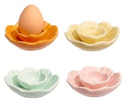 Bellatio Design Eierdopjes Bloem - set van 4x - multi kleuren - porselein - 9 x 2 cm - voor ontbijt/brunch/pasen