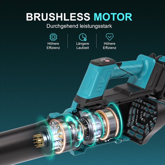 Accu Bladblazer - met Borstelloze Motor - 2x 6000mAh Accu en Lader - 306 km/h Windsnelheid - 5 Standen + Turbostand - voor Huis, Tuin en Werk - bladblazer elektrisch - bladblazers van Merkloos	 — afbeelding 2