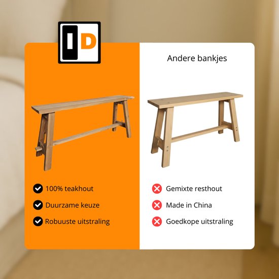 Tabouret en teck Handgemaakt 100 cm d'Indonésie