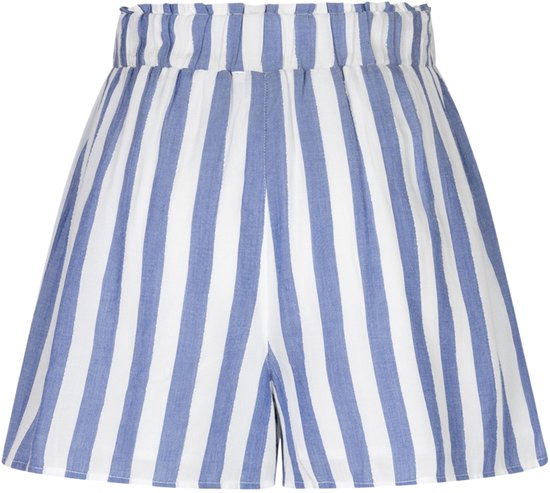 Korte broek met blauwe en witte verticale strepen.