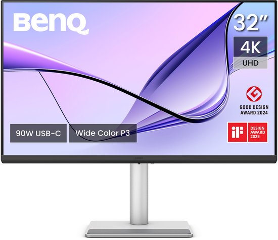 BenQ Glossy Mac Monitor MA320UP 32 inch - 4K UHD Nano Glans Beeldscherm voor MacBook Pro/Air en Mac mini - 2 x HDMI - 2 X USB-C - 90W voeding - USB-hub - P3-kleurengamma