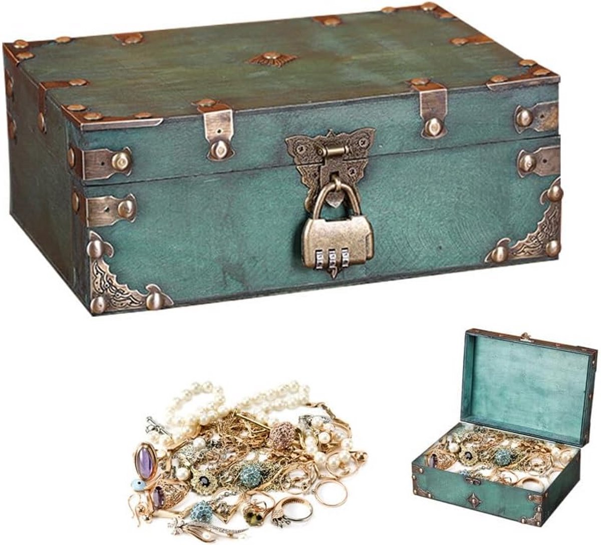 Vintage houten schatkist met cijferslot - multifunctionele opbergdoos voor decoratie