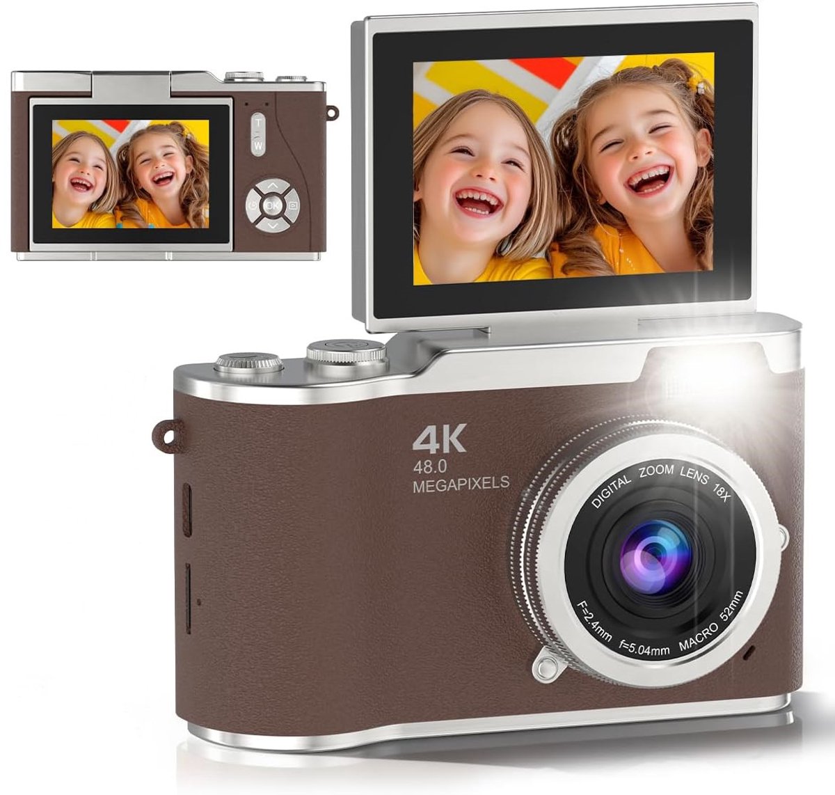 Digitale Camera, 48mp 1080p Compacte Videocamera met 2,4 Inch Flip