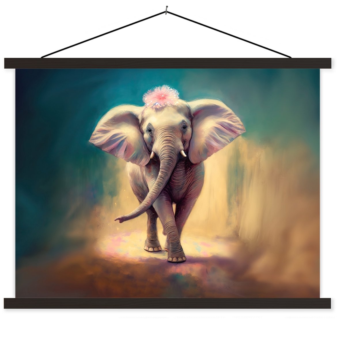 Schoolplaat - Olifant - Dieren - Bloemen - Verf - Portret - Muurdecoratie - 120x90 cm - Te