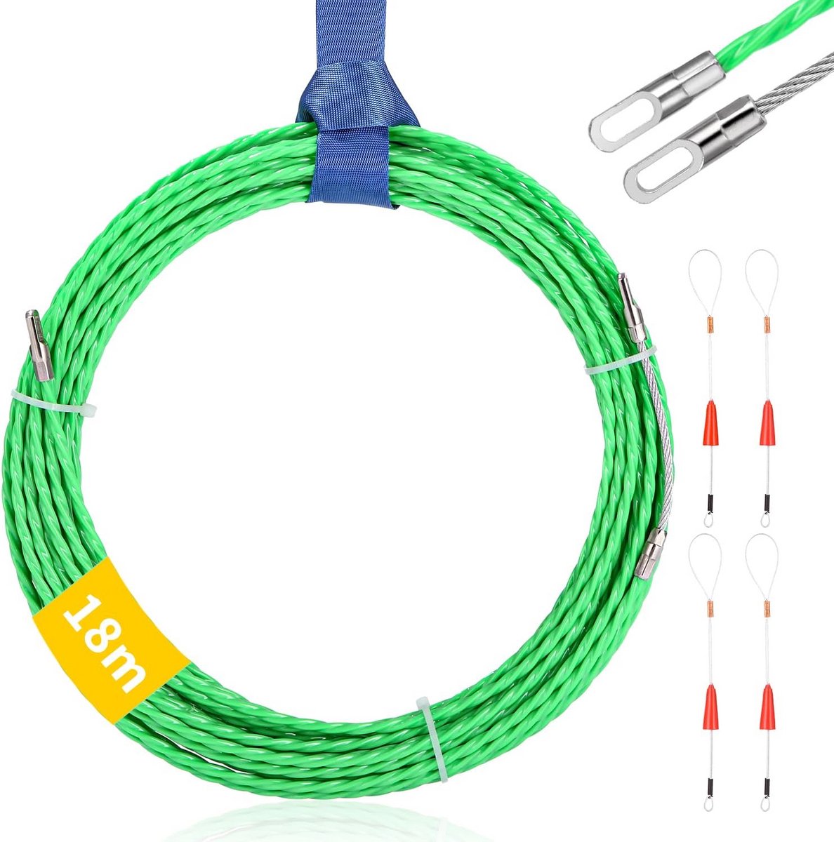 Professionele Kabelintrekhulp 18 Meter - Polyester Intrekspiraal met Geleidingsveren - Kabeltrekband 4,5 mm