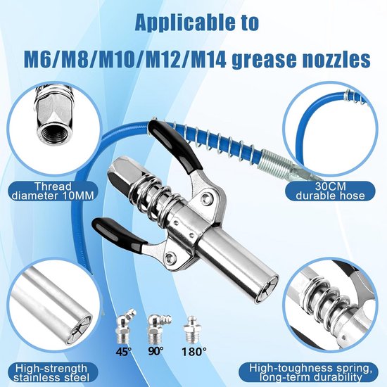 2 stuks vetpers-mondstuk, G-koppeling voor vetpers, dubbele handgreep, vetpers, koppeling met 30 cm slang, vetpers voor smeernippel, mondstuk, koppeling met smeervet voor alle soorten vetpersen 2 stuks vetpers-mondstuk, G-koppeling voor vetpers, dubbele handgreep, vetpers, koppeling met 30 cm slang, vetpers voor smeernippel, mondstuk, koppeling met smeervet voor alle soorten vetpersen