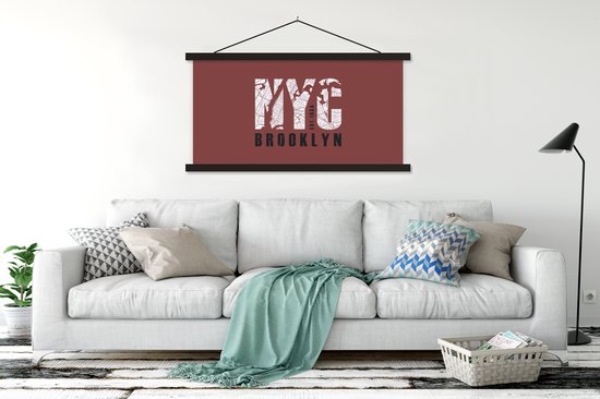 Porte-affiche avec affiche - Affiche scolaire - New York - Carte - NYC - 150x75 cm - Lattes noires