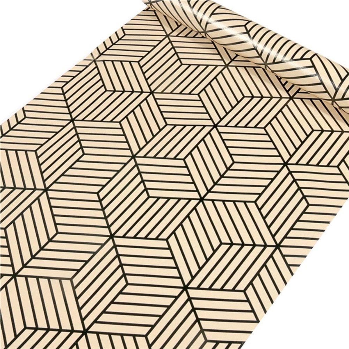 Zelfklevend Geometrisch Vinyl Behang Goud Zwart – Decoratieve Meubelfolie voor Kasten, Laden en Tafels (45x300 cm)