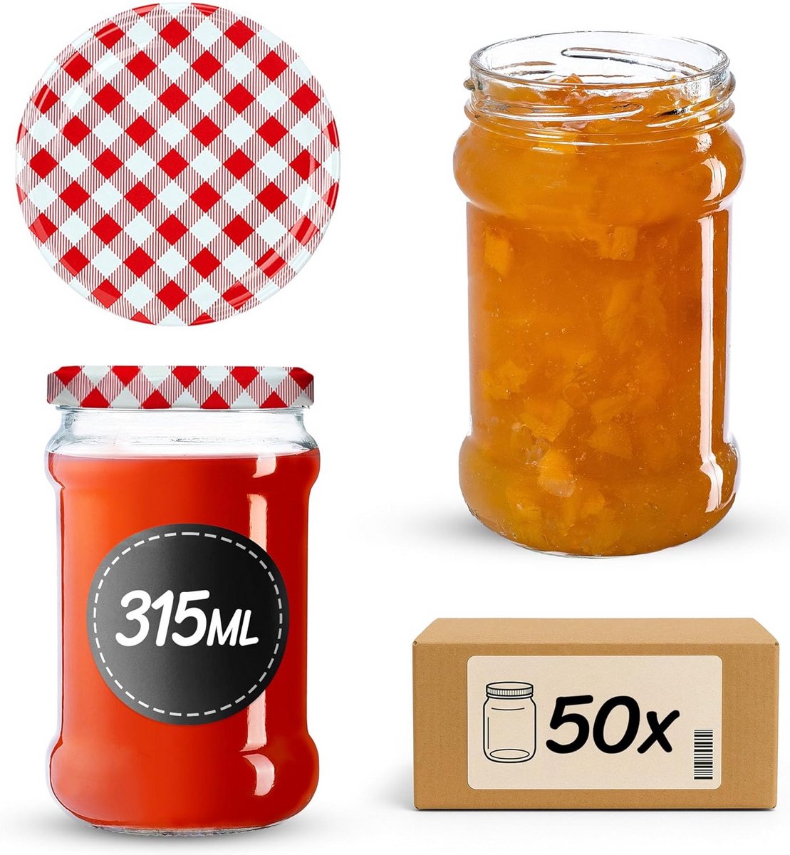 Glazen Inmaakpotjes 315 ml met Deksel voor Jam en Honing - 50 Stuks