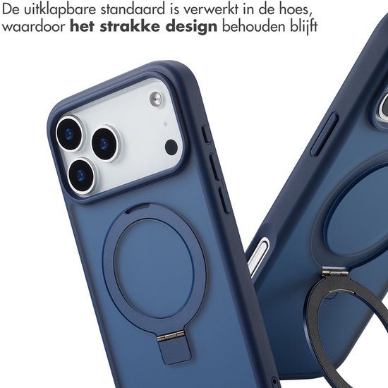 Blauw hoesje met ingebouwde, uitklapbare ringstandaard
