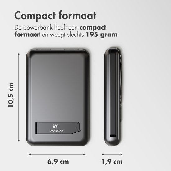 imoshion® Powerbank 10000 mAh met geïntegreerde kabels - Geschikt voor MagSafe - Snellader - USB C - LED-Display - Magnetische Powerbanks - Noodpakket