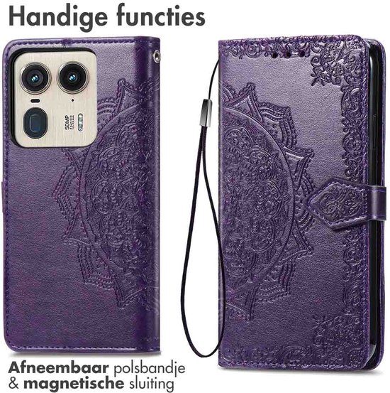 imoshion Étui adapté pour Motorola Edge 50 Ultra avec porte-cartes - Bookcase imoshion Mandala - Violet