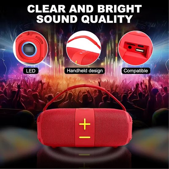 Luidspreker - Feestluidspreker - Draagbare Bluetooth-luidspreker - 23,5 x 9,9 x 10 cm - Met verlichting - 10W stereo met hoog volume - Kleine draadloze luidspreker - Ondersteunt TWS-koppeling - Geschikt voor thuis, feestjes, buiten, strand - Zwart — afbeelding 3