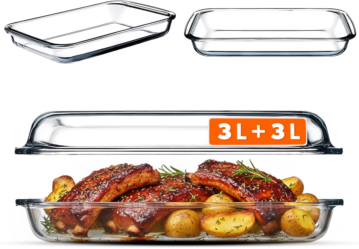 Rechthoekige ovenschaal met deksel Crest 3L+3L