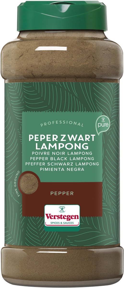 Verstegen - Peper zwart Lampong gemalen - Pure - Strooibus large - Peper & zout - 475g