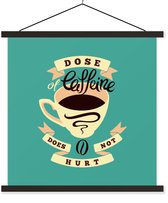 Posterhanger avec affiche - Affiche scolaire - Café - Proverbes - Rétro - La dose de caféine ne fait pas mal - Citations - 40x40 cm - Lattes noires