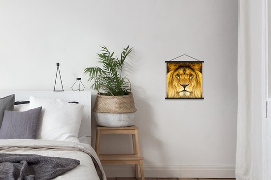 Porte-affiche avec affiche - Affiche scolaire - Lion - Portrait - Marron - 40x40 cm - Lattes noires
