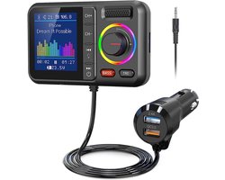 Bluetooth-adapter Geschikt voor in de auto met FM-zender, Bluetooth V5.0, groot scherm, ondersteunt handsfree bellen, Siri en Google, MP3-muziekweergave, subwoofer en TRE-uitbreiding, TF-kaart/AUX - KM28 Zwart