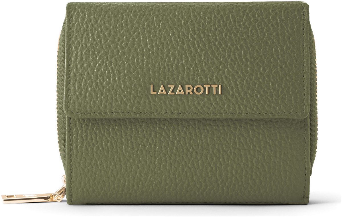 Lazarotti Leren portemonnee Bologna Leather Wallet With 8 Card Slots Olive olijfgroen